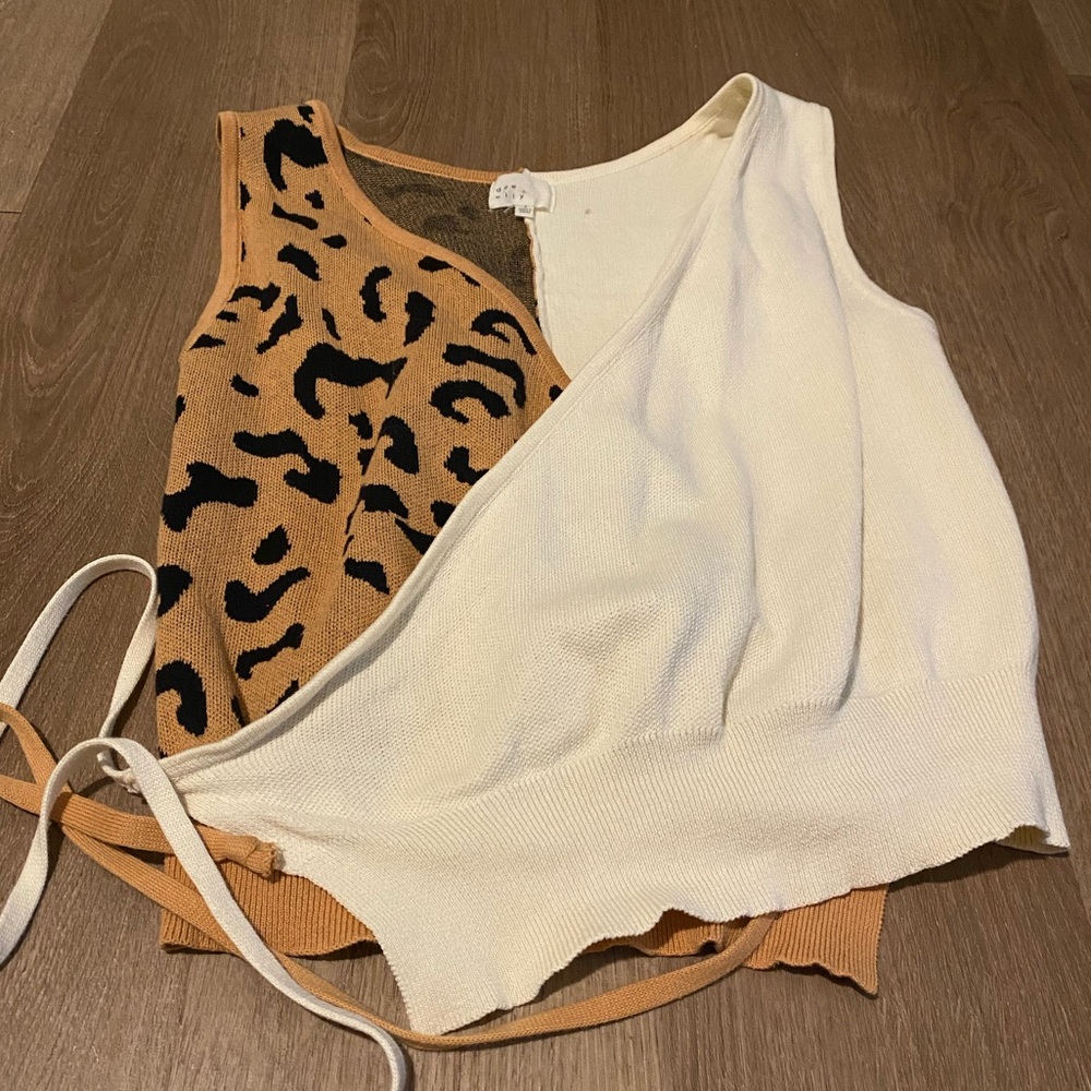Two Tone Leopard Print Tie Vest